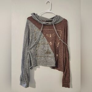 Gemstone "Just Queenin" Light Cropped Pullover Hoodie Womens XL Purple And Gray